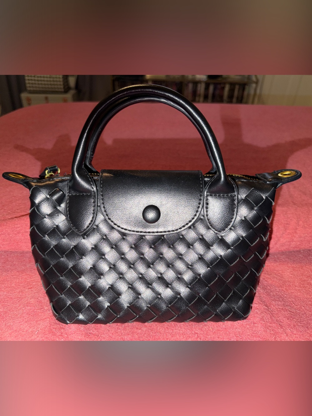 Woven Mini Top-Handle Bag in Black